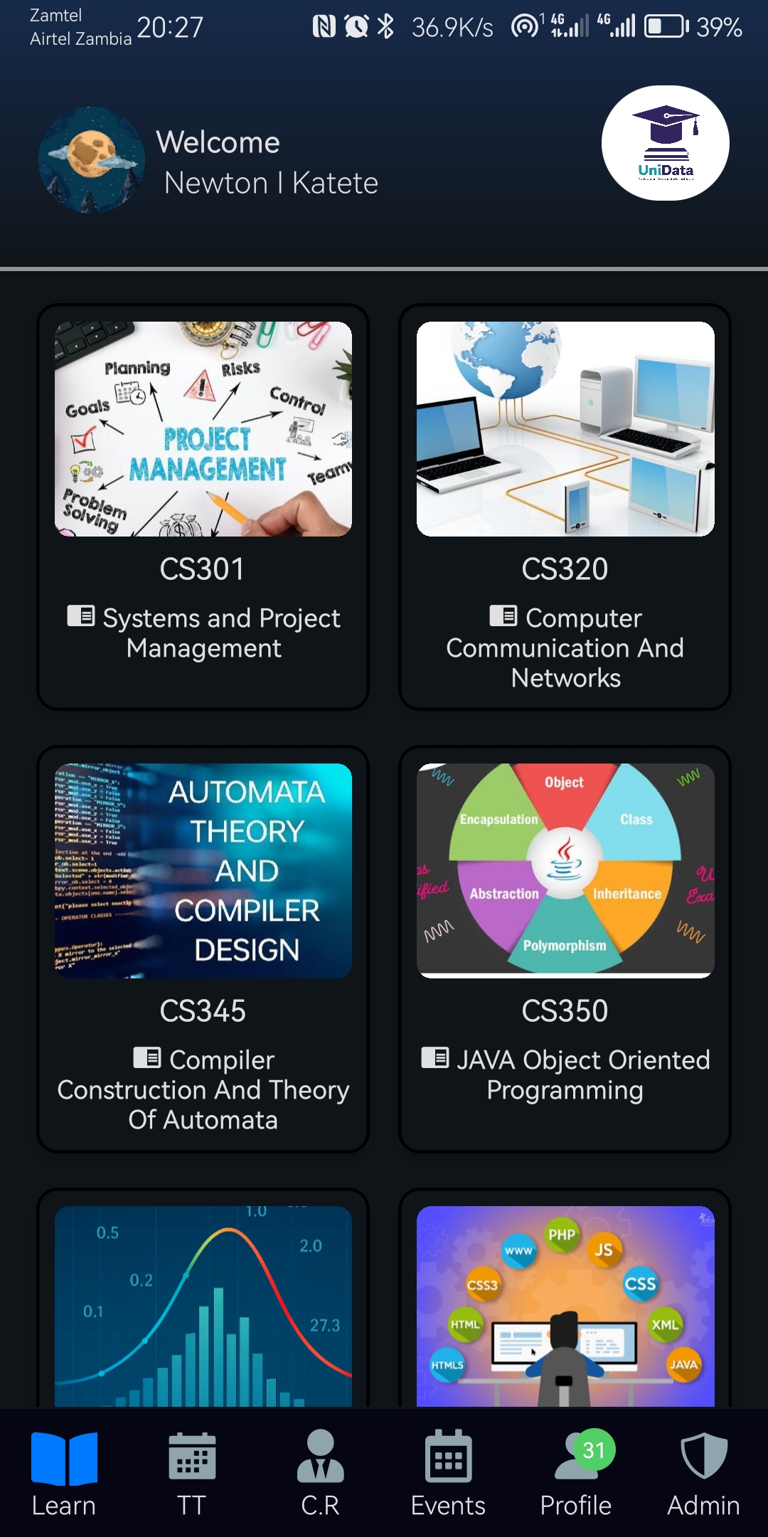UniData mobile app screenshot